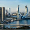 Katara hotel view from Lusail Marina Park. Crescent Tower Fairmont Doha